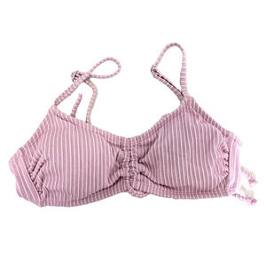 Juniors Cinched Metallic Ribbed Bikini Top Bralette Pink Silver Medium Swimwear